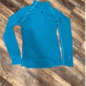 Paradox Women's Merino Blend‎ Quarter Zip Long Sleeve Top Teal Size S